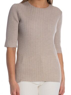 By Malene Birger Blaise Yellow Sand Ribbed Short-Sleeve Knit Top Sz XS